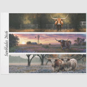 Decoupage Longhorn Wester Papers Sawblades Tissue Paper