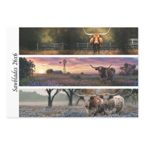 Decoupage Longhorn Wester Papers Sawblades Wrapping Paper Sheets