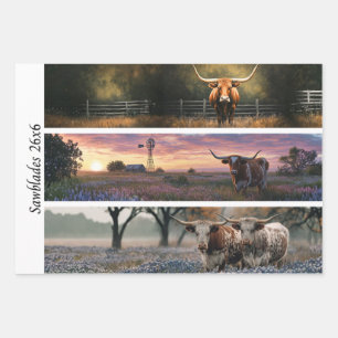 Decoupage Longhorn Wester Papers Sawblades Wrapping Paper Sheets