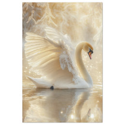 Decoupage Magical Scene Swan in Lake  Tissue Paper