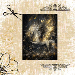 Decoupage Magical Unicorn Golden Sparkle Celestial Tissue Paper