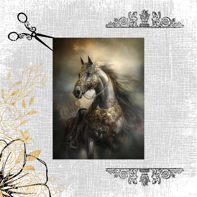 Decoupage Majestic Black Horse Golden Armor Crest Tissue Paper (Creator Uploaded)