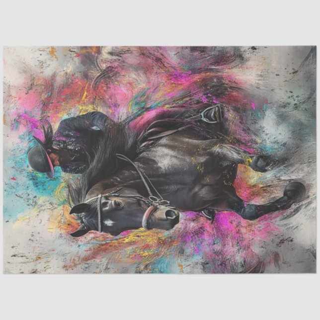 Decoupage Majestic Black Horse & Rider Vibrant  Tissue Paper (Front)