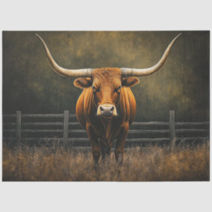 Decoupage Majestic Brown Longhorn Steer in Field Tissue Paper