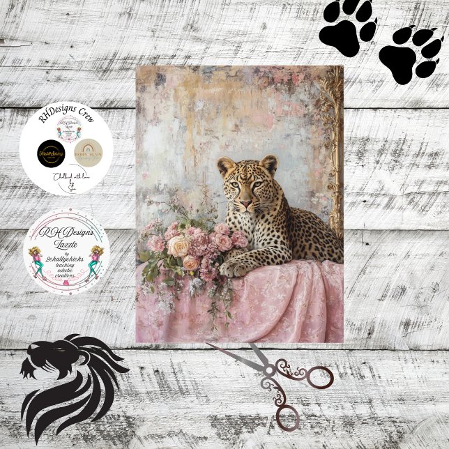 Decoupage Majestic Leopard Bouquet Flowers Couch   Tissue Paper (Creator Uploaded)