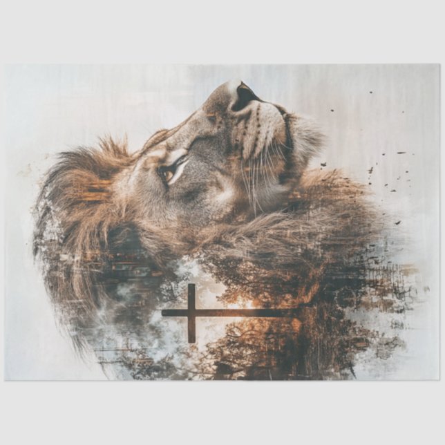 Decoupage Majestic Lion & Cross  Tissue Paper (Front)