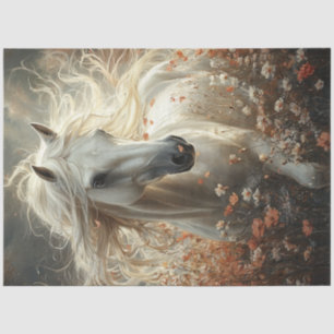 Decoupage Majestic White Horse Field of Flowers Tissue Paper