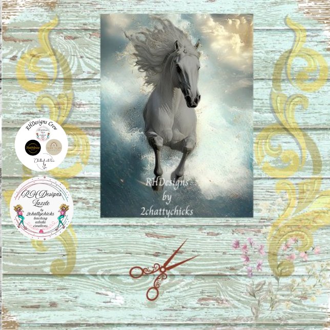 Decoupage Majestic White Horse Teal Waters  Tissue Paper (Creator Uploaded)
