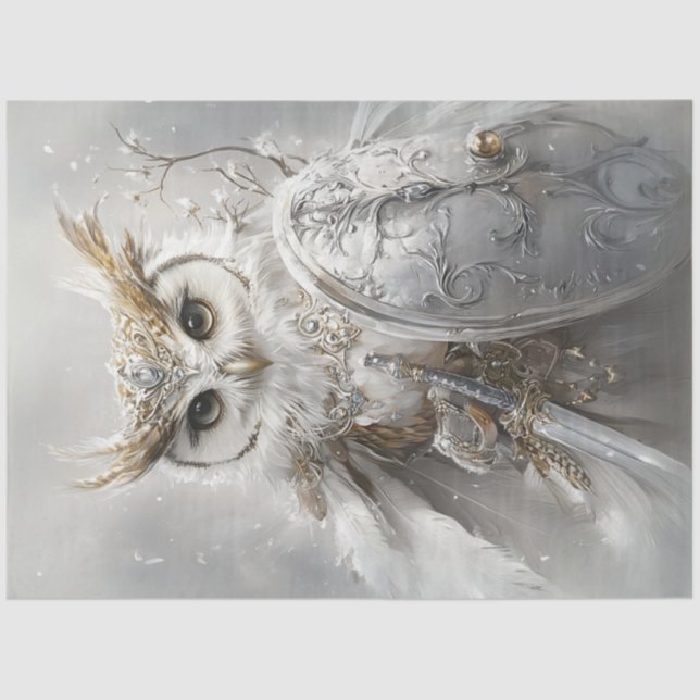 Decoupage Majestic White Owl Sword & Shield  Tissue Paper (Front)