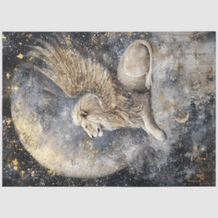 Decoupage Majestic Winged Lion Full Moon Scene Tissue Paper