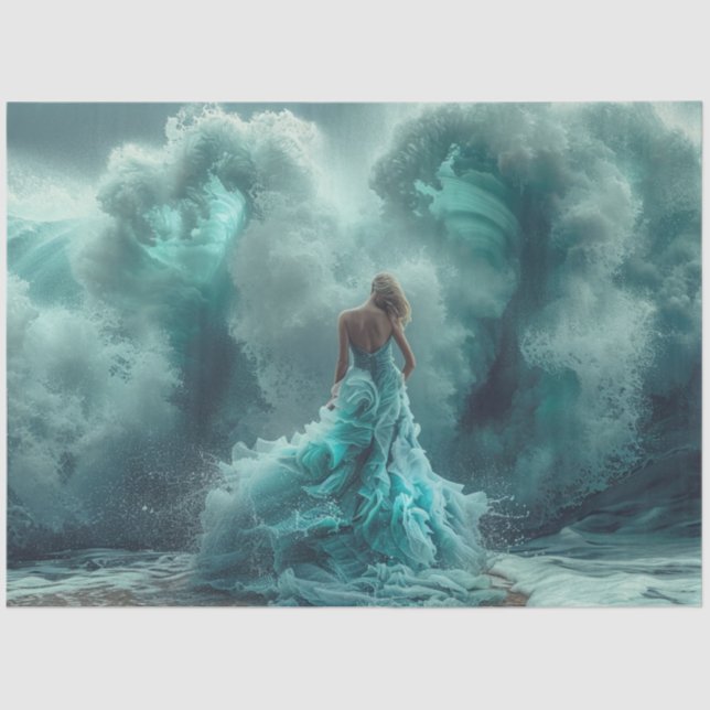 Decoupage Mesmerizing Beach Woman Turquoise Green  Tissue Paper (Front)