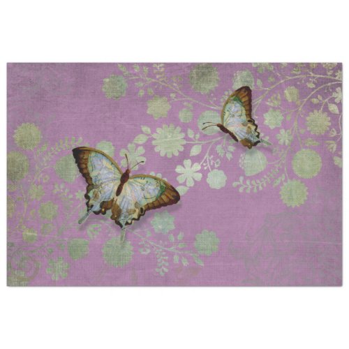 Decoupage Modern Vintage Butterfly Floral  Purple  Tissue Paper