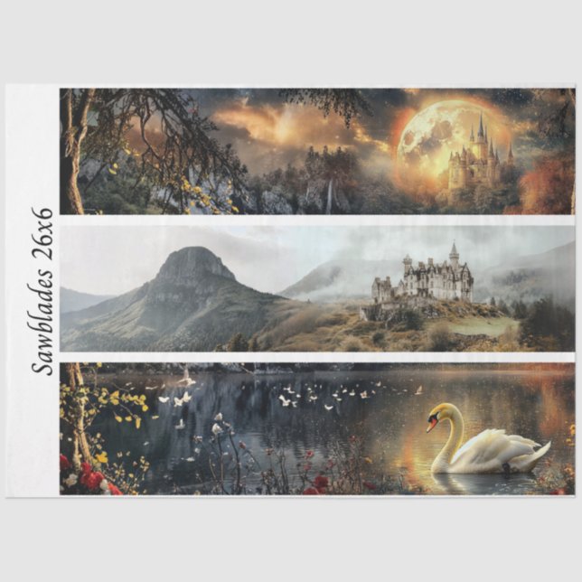 Decoupage Moonlit Castles Signs & Handsaws Tissue Paper (Front)