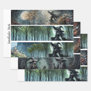 Decoupage Moonlit Gothic Forest & Witch Handsaws Wrapping Paper Sheets