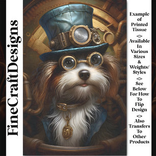 Decoupage Mousseline Steampunk Dog Faux Ink 033Z Tissue Paper