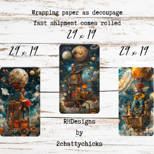 Decoupage Mystical Hot Air Balloon Ride Wrapping Paper Sheets