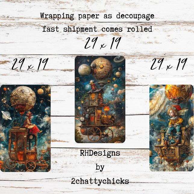 Decoupage Mystical Hot Air Balloon Ride Wrapping Paper Sheets (Creator Uploaded)