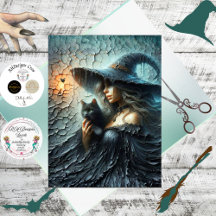 Decoupage Mystical Witch Crackled Background