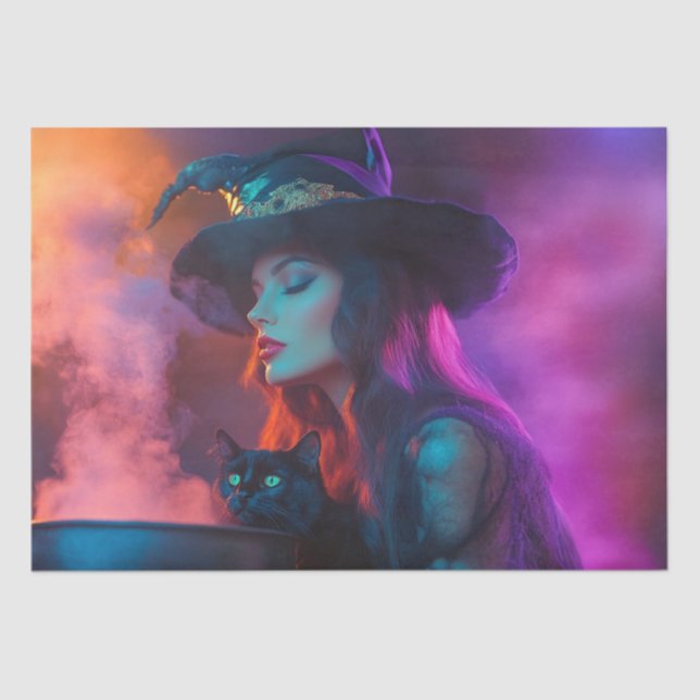 Decoupage Mystical Witches' Cauldron Brew & Cat Tissue Paper (Front)