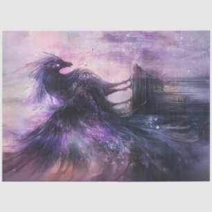 Decoupage Mythical Bird Dark Purple Black Feathers Tissue Paper