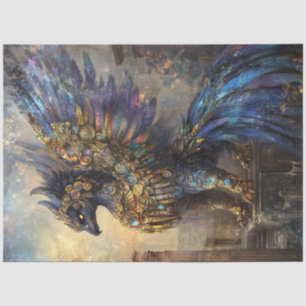 Decoupage Mythical Griffon Bird Purples Blue Gold Tissue Paper