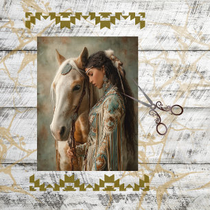 Decoupage Native American Woman & Her Horse Tissue Paper