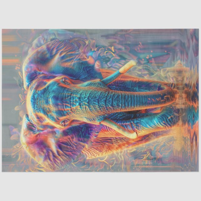 Decoupage Neon Colored Majestic Elephant  Tissue Paper (Front)