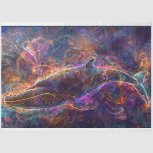 Decoupage Neon Whale Art Tissue Paper (Front)