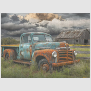Decoupage Nostalgic Farm Vehicle Landscape Tissue Paper