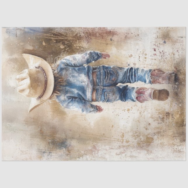 Decoupage Nostalgic Little Cowboy Walking Away Tissue Paper (Front)