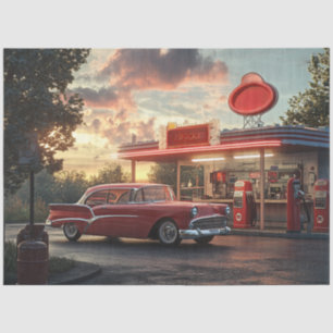 Decoupage Nostalgic Red American Car Collector Tissue Paper