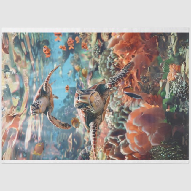 Decoupage Ocean Majestic Sea Turtle  Tissue Paper (Front)