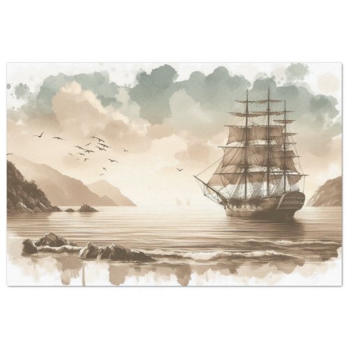 Decoupage Ocean Sailing Ship Watercolour Tissue Paper