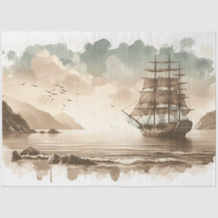 Decoupage Ocean Sailing Ship Watercolour Tissue Paper