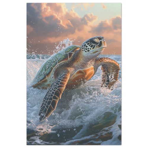 Decoupage Ocean Sea Turtle on Beach Tissue Paper