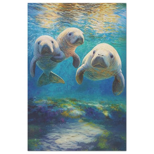 Decoupage Ocean View Manatee Family  Tissue Paper