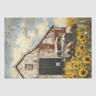 Decoupage Old White Red Barn White Rusty Truck Tissue Paper