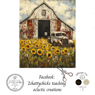 Decoupage Old White Red Barn White Rusty Truck Tissue Paper