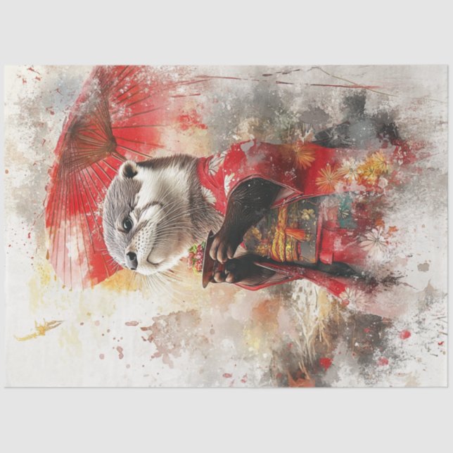 Decoupage Otter Traditional Japanese Attire  Tissue Paper (Front)