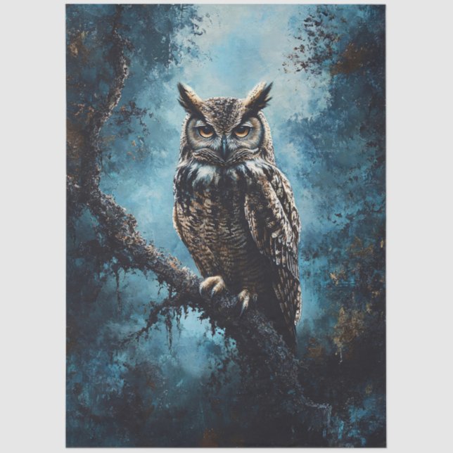 Decoupage Owl on Tree Branch Tissue Paper (Front)