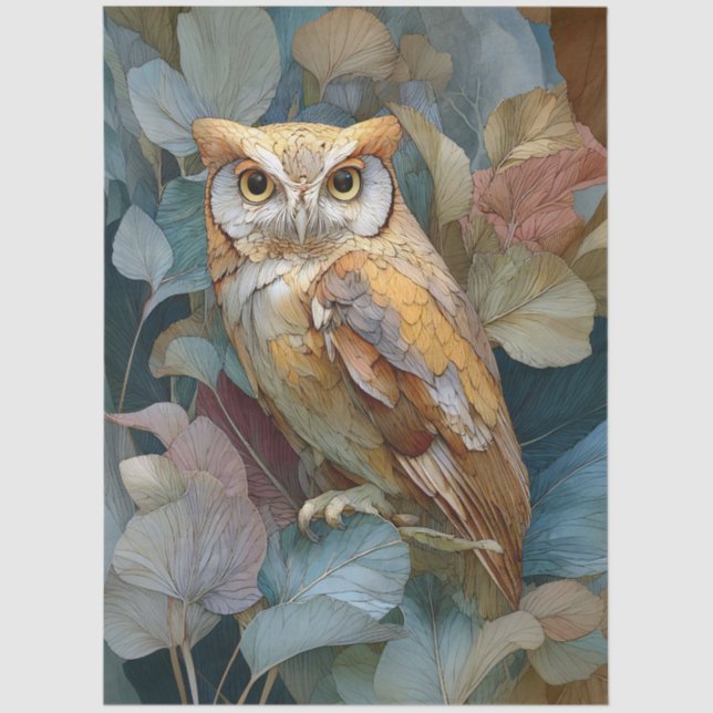 Decoupage Owl with Leaves Art Nouveau Tissue Paper (Front)