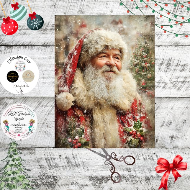 Decoupage Painterly Santa Claus Snowy Tree Artwork Tissue Paper (Creator Uploaded)