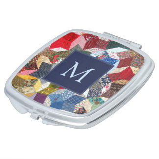 Decoupage Patchwork Stars Pattern Monogram Compact Mirror