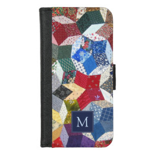 Decoupage Patchwork Stars Pattern Monogram iPhone 8/7 Wallet Case