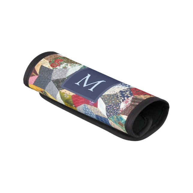 Decoupage Patchwork Stars Pattern Monogram Luggage Handle Wrap (Angled)