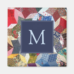 Decoupage Patchwork Stars Pattern Monogram Magnet