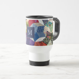 Decoupage Patchwork Stars Pattern Monogram Travel Mug