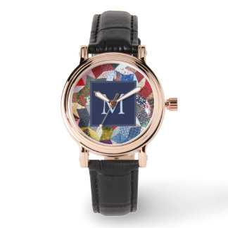 Decoupage Patchwork Stars Pattern Monogram Watch
