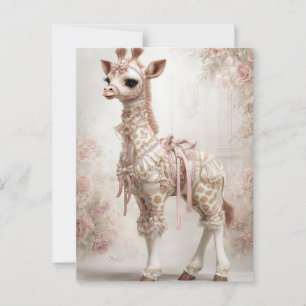 Decoupage Pink Victorian Giraffe Scrapbook Paper Postcard