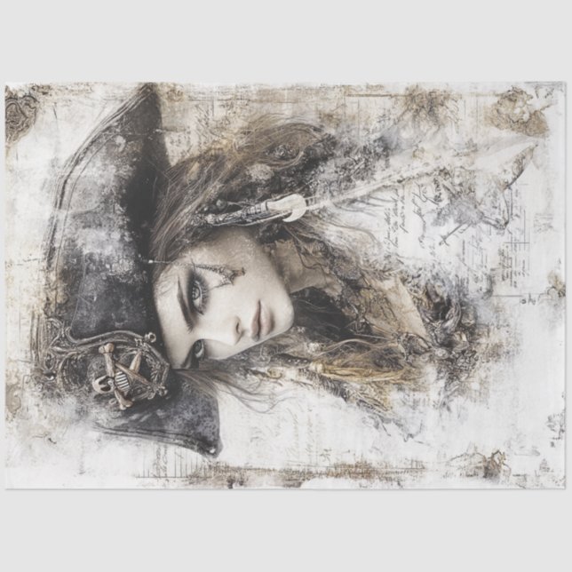 Decoupage Pirate Lady Pirate Hat Sketch  Tissue Paper (Front)
